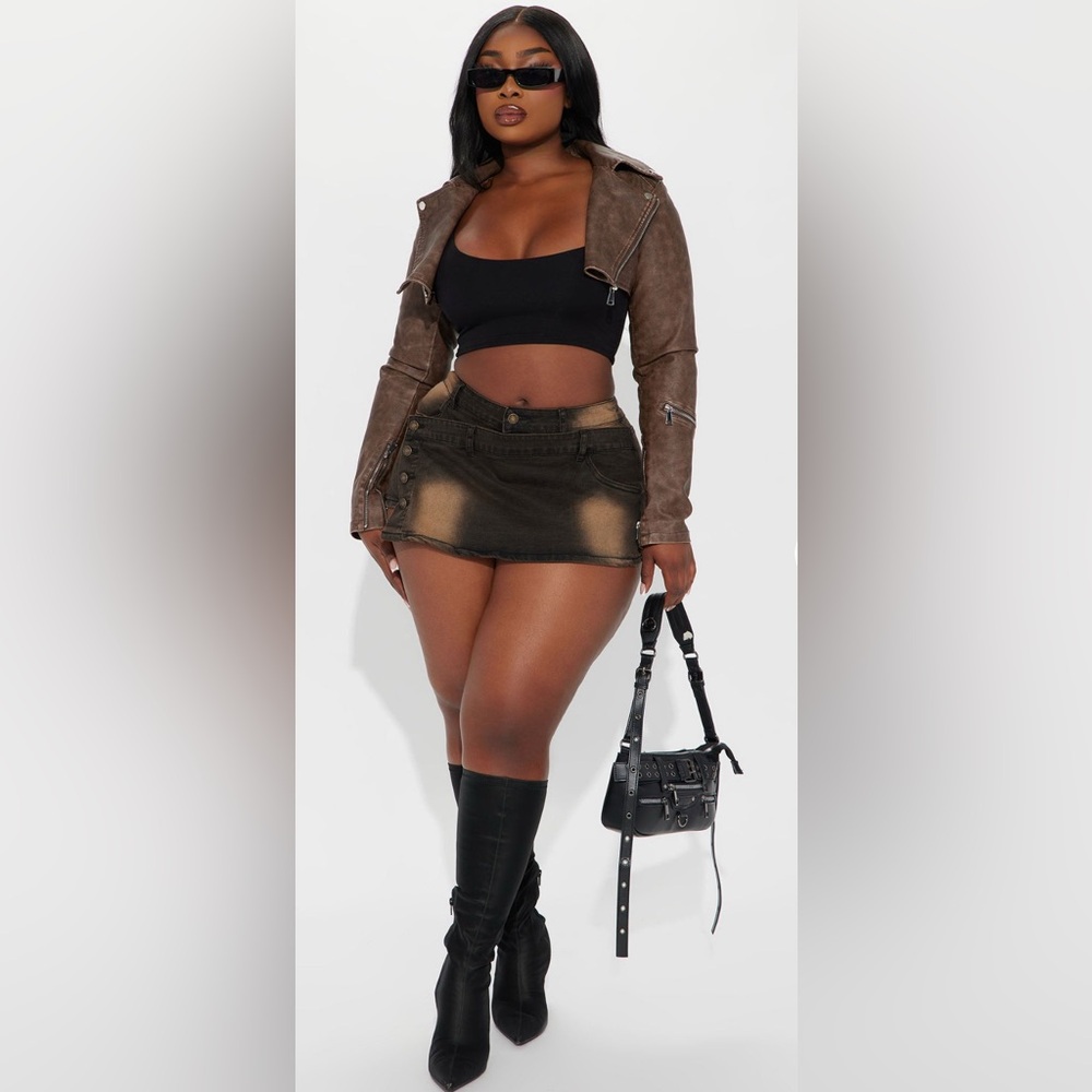 Fashion Nova Brown Tinted Denim Mini Skorts